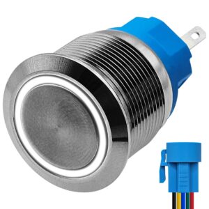 ProRide Metalen Pulsschakelaar 12V OFF-(ON) - 22mm - Momentschakelaar met Aansluitkabel - Spatwaterdicht - 12V/24V - LED Indicatie Wit