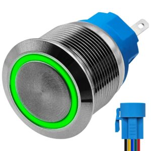 ProRide Metalen Drukschakelaar 12V ON-OFF - 22mm - Aan/uit schakelaar met Aansluitkabel - Spatwaterdicht - 12V/24V - LED Indicatie Groen