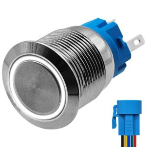 ProRide Metalen Drukschakelaar 220V ON-OFF - 19mm - Aan/uit schakelaar met Aansluitkabel - Spatwaterdicht - LED Indicatie Wit