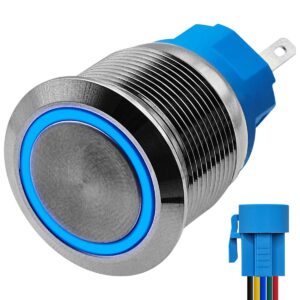 ProRide Metalen Drukschakelaar 220V ON-OFF - 22mm - Aan/uit schakelaar met Aansluitkabel - Spatwaterdicht - LED Indicatie Blauw