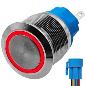 ProRide Metalen Pulsschakelaar 220V OFF-(ON) - 22mm - Momentschakelaar met Aansluitkabel - Spatwaterdicht - LED Indicatie Rood