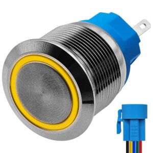 ProRide Metalen Drukschakelaar 220V ON-OFF - 22mm - Aan/uit schakelaar met Aansluitkabel - Spatwaterdicht - LED Indicatie Geel