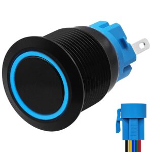 ProRide Metalen Drukschakelaar 12V ON-OFF - 19mm - Aan/uit schakelaar met Aansluitkabel - Spatwaterdicht - 12V/24V - LED Indicatie Blauw