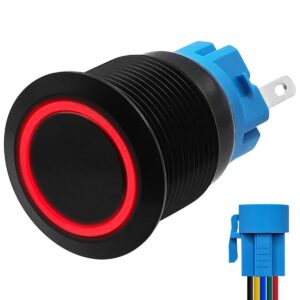 ProRide Metalen Drukschakelaar 12V ON-OFF - 19mm - Aan/uit schakelaar met Aansluitkabel - Spatwaterdicht - 12V/24V - LED Indicatie Rood