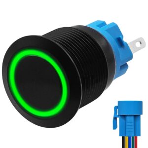 ProRide Metalen Pulsschakelaar 12V OFF-(ON) - 19mm - Momentschakelaar met Aansluitkabel - Spatwaterdicht - 12V/24V - LED Indicatie Groen