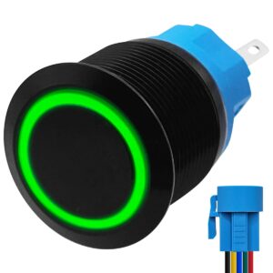 ProRide Metalen Drukschakelaar 12V ON-OFF - 22mm - Aan/uit schakelaar met Aansluitkabel - Spatwaterdicht - 12V/24V - LED Indicatie Groen