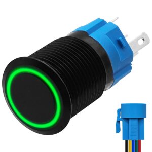 ProRide Metalen Pulsschakelaar 220V OFF-(ON) - 16mm - Momentschakelaar met Aansluitkabel - Spatwaterdicht - LED Indicatie Groen