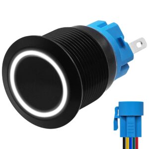 ProRide Metalen Pulsschakelaar 220V OFF-(ON) - 19mm - Momentschakelaar met Aansluitkabel - Spatwaterdicht - LED Indicatie Wit