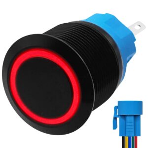 ProRide Metalen Drukschakelaar 220V ON-OFF - 22mm - Aan/uit schakelaar met Aansluitkabel - Spatwaterdicht - LED Indicatie Rood