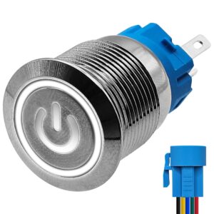 ProRide Metalen Drukschakelaar ON-OFF met Aansluitkabel - 19mm -  Spatwaterdicht - 12V/24V - LED Indicatie Wit