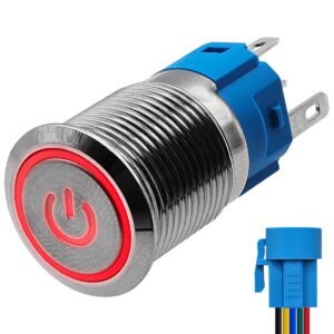 ProRide Metalen Drukschakelaar 220V ON-OFF met Aansluitkabel - 16mm - Aan/uit schakelaar - Spatwaterdicht - LED Indicatie Rood