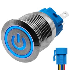 ProRide Metalen Drukschakelaar 220V ON-OFF met Aansluitkabel - 19mm - Aan/uit schakelaar - Spatwaterdicht - LED Indicatie Blauw