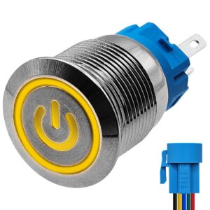 ProRide Metalen Drukschakelaar 220V ON-OFF met Aansluitkabel - 19mm - Aan/uit schakelaar - Spatwaterdicht - LED Indicatie Geel