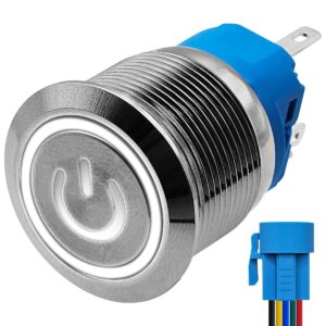 ProRide Metalen Drukschakelaar ON-OFF met Aansluitkabel - 22mm -  Spatwaterdicht - 220V - LED Indicatie Wit