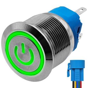 ProRide Metalen Drukschakelaar 220V ON-OFF met Aansluitkabel - 22mm - Aan/uit schakelaar - Spatwaterdicht - LED Indicatie Groen