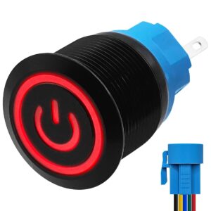 ProRide Metalen Drukschakelaar 12V ON-OFF met Aansluitkabel - 22mm - Aan/uit schakelaar - Spatwaterdicht - 12V/24V - LED Indicatie Rood