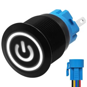ProRide Metalen Pulsschakelaar 220V OFF-(ON) - 19mm - Momentschakelaar met Aansluitkabel - Spatwaterdicht - LED Indicatie Wit