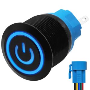 ProRide Metalen Drukschakelaar 220V ON-OFF met Aansluitkabel - 22mm - Aan/uit schakelaar - Spatwaterdicht - LED Indicatie Blauw
