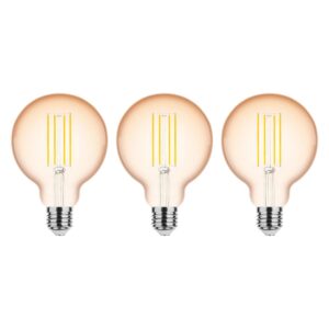 Modee E27 LED Lamp Dimbaar 4W - 300lm - 1800K - Warm Wit - LED Filament Amber Globe G95 - Vervangt 28W Halogeen Gloeilamp - 3 stuks
