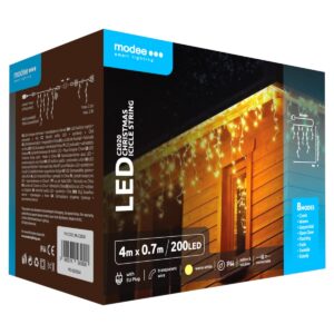 Modee IJspegel Verlichting Buiten 4 Meter - Kerstverlichting voor Buiten en Binnen - Verlengbaar - 70cm Hoog - 200 LED Lampjes - 8 Lichtstanden - IP44 - 2700K - Warm Wit Licht - 5 stuks