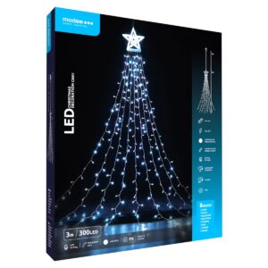 Modee Lichtsnoer Kerstboom met Ster 3 Meter - Kerstverlichting voor Buiten en Binnen - 300 LED Lampjes - 8 Lichtstanden - IP44 - 10.000K - Koud Wit Licht - Per stuk