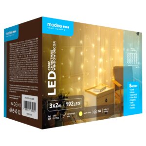 Modee Lichtgordijn 3x2 Meter - Kerstverlichting voor Buiten en Binnen - 192 LED Lampjes - 8 Lichtstanden - IP44 - 2700K - Warm Wit Licht - 3 stuks