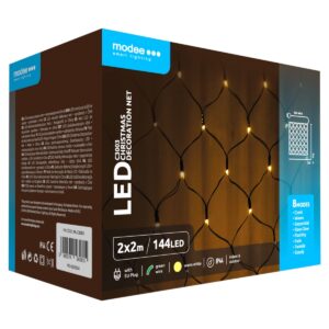 Modee Netverlichting Buiten 2x2 Meter - Kerstverlichting voor Buiten en Binnen - 144 LED Lampjes - 8 Lichtstanden - IP44 - 2700K - Warm Wit Licht - 3 stuks