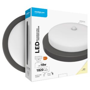 Modee Led Bulkhead Wandlamp 18W met Beweginssensor PIR - IP65 - Ø19.5cm - Neutraal Wit - Wand-/Plafondlamp - Rond - Zwart