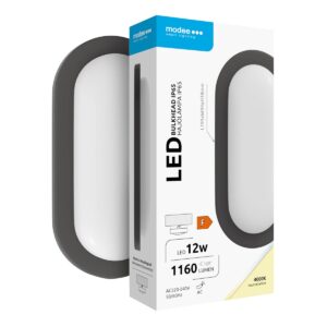 Modee Led Bulkhead Wandlamp 12W - IP65 - 19.5x94cm - Neutraal Wit - Wand-/Plafondlamp - Ovaal - Zwart - 5 Stuks