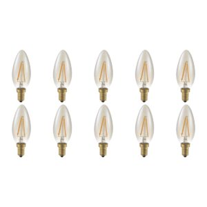 SPL E14 LED Lamp 2W Dimbaar - CRI 93 - Goud - Extra Warm Wit - 2200K - LED Filament Kaars C35 - Vervangt 11W - 10 Stuks