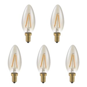 SPL E14 LED Lamp 2W Dimbaar - CRI 93 - Goud - Extra Warm Wit - 2200K - LED Filament Kaars C35 - Vervangt 11W - 5 Stuks