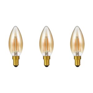 SPL E14 LED Lamp 4W Dimbaar - CRI 93 - Goud - Extra Warm Wit - 2200K - LED Filament Kaars C35 - Vervangt 25W - 3 Stuks