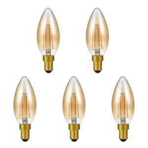 SPL E14 LED Lamp 4W Dimbaar - CRI 93 - Goud - Extra Warm Wit - 2200K - LED Filament Kaars C35 - Vervangt 25W - 5 Stuks