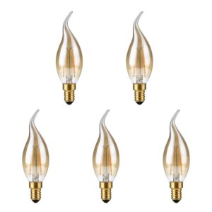 SPL E14 LED Lamp 2W Dimbaar - CRI 93 - Goud - Extra Warm Wit - 2200K - LED Filament Kaars Vlam C35 - Vervangt 15W - 5 Stuks