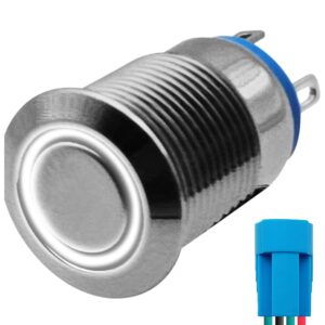 ProRide Metalen Pulsschakelaar 12V OFF-(ON) - 12mm - Momentschakelaar met Aansluitkabel - Spatwaterdicht - 12V/24V - LED Indicatie Wit