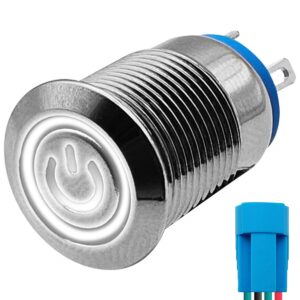 ProRide Metalen Drukschakelaar 12V ON-OFF met Aansluitkabel - 12mm - Aan/uit schakelaar - Spatwaterdicht - 12V/24V - LED Indicatie Wit
