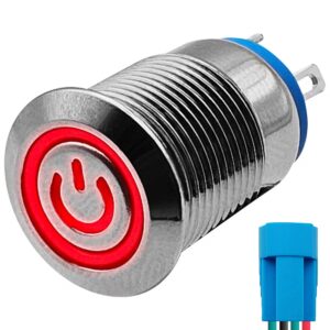 ProRide Metalen Drukschakelaar 220V ON-OFF - 12mm - Aan/uit schakelaar met Aansluitkabel - Spatwaterdicht - LED Indicatie Rood