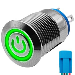 ProRide Metalen Drukschakelaar 220V ON-OFF - 12mm - Aan/uit schakelaar met Aansluitkabel - Spatwaterdicht - LED Indicatie Groen