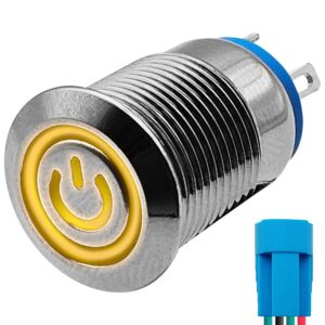 ProRide Metalen Drukschakelaar 220V ON-OFF - 12mm - Aan/uit schakelaar met Aansluitkabel - Spatwaterdicht - LED Indicatie Geel