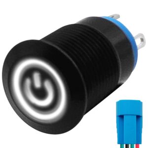 ProRide Metalen Drukschakelaar 220V ON-OFF - 12mm - Aan/uit schakelaar met Aansluitkabel - Spatwaterdicht - LED Indicatie Wit