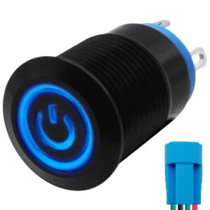 ProRide Metalen Drukschakelaar 220V ON-OFF - 12mm - Aan/uit schakelaar met Aansluitkabel - Spatwaterdicht - LED Indicatie Blauw