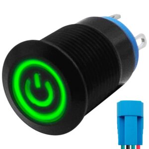 ProRide Metalen Drukschakelaar 220V ON-OFF - 12mm - Aan/uit schakelaar met Aansluitkabel - Spatwaterdicht - LED Indicatie Groen