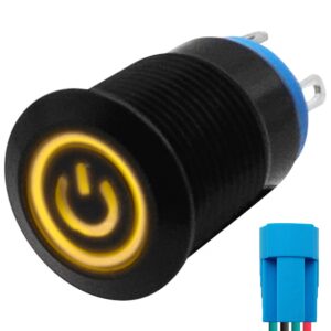 ProRide Metalen Drukschakelaar 220V ON-OFF - 12mm - Aan/uit schakelaar met Aansluitkabel - Spatwaterdicht - LED Indicatie Geel