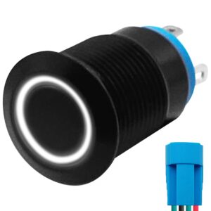 ProRide Metalen Drukschakelaar 220V ON-OFF - 12mm - Aan/uit schakelaar met Aansluitkabel - Spatwaterdicht - LED Indicatie Wit