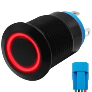 ProRide Metalen Pulsschakelaar 220V OFF-(ON) - 12mm - Momentschakelaar met Aansluitkabel - Spatwaterdicht - LED Indicatie Rood