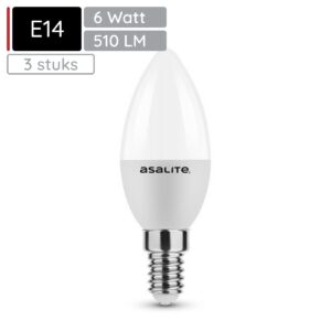 Asalite LED Lamp C37 E14 Fitting - 6W = 40W - 510 Lumen - 6500K Koud Wit Daglicht - Niet Dimbaar - 220-240V - 3 stuks