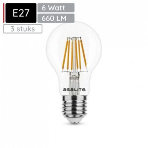 Asalite LED Lamp A60 E27 Fitting - 6W = 50W - 660 Lumen - 2700K Warm Wit Licht - Niet Dimbaar - 220-240V - Energiezuinig - 3 stuks