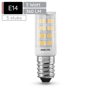 Asalite LED Lamp Staaf E14 Fitting - 3W = 30W - 360 Lumen - 3000K Warm Wit Licht - Niet Dimbaar - 220-240V - Energiezuinig 5 stuks