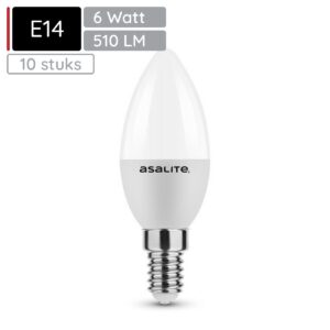 Asalite LED Lamp C37 E14 Fitting - 6W = 40W - 510 Lumen - 3000K Warm Wit Licht - Niet Dimbaar - 220-240V - Energiezuinig - Kaarslamp LED - 10 stuks