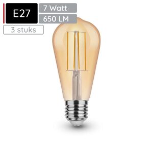 Asalite LED Lamp ST64 E27 Fitting - 7W = 50W - 650 Lumen - 2000K Warm Wit Licht - Niet Dimbaar - 220-240V - 3 stuks